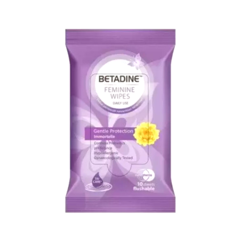 BETADINE GENTLE FIMININE WIPES 10 SHEETS